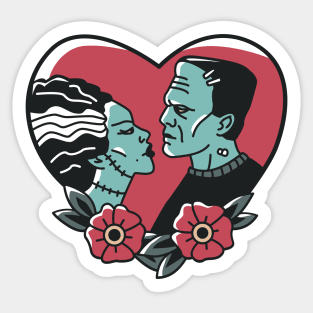 Frankenstein's Monster & Bride Heart-Shaped Valentine Sticker